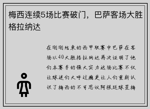 梅西连续5场比赛破门，巴萨客场大胜格拉纳达